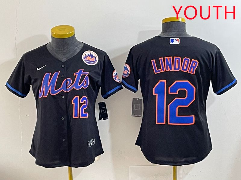 Youth 2025 New York Mets #12 Lindor Black Game Nike MLB Jersey style 2->youth mlb jersey->Youth Jersey